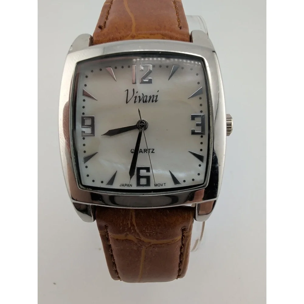 Vivani Women's Watch MOP Dial Silver 32mm Case Brown Band- New Battery
